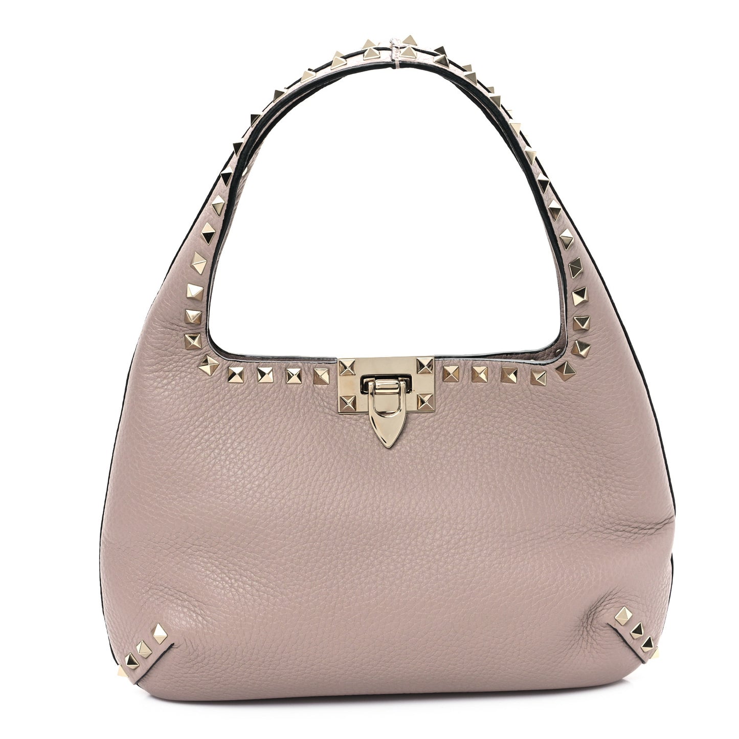 Pebbled Calfskin Small Rockstud Flip Lock Hobo Poudre