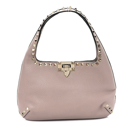 Valentino Garavani Pebbled Calfskin Small Rockstud Flip Lock Hobo Poudre 1 of 9