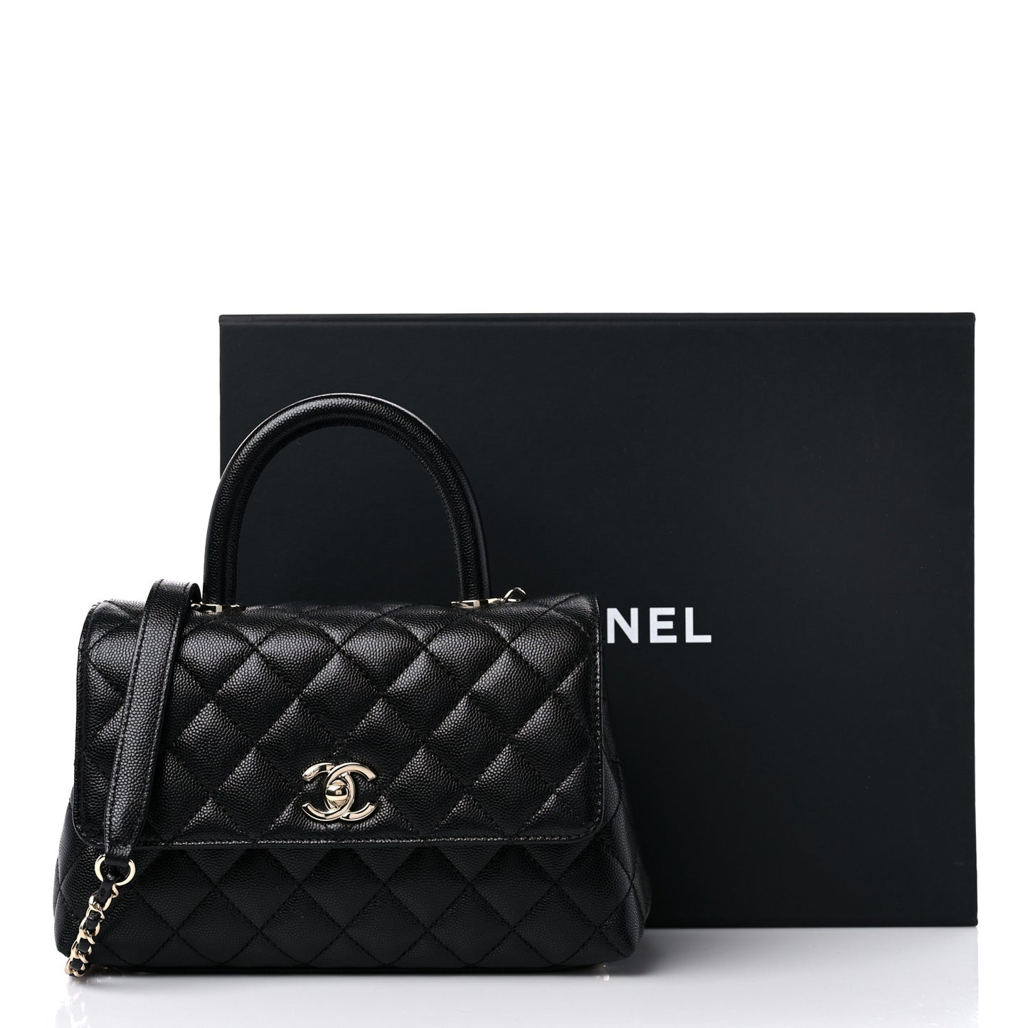 Caviar Quilted Mini Coco Handle Flap Black