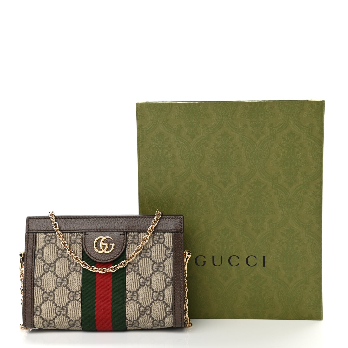 GG Supreme Monogram Textured Dollar Calfskin Web Mini Ophidia Chain Shoulder Bag Beige Ebony New Acero