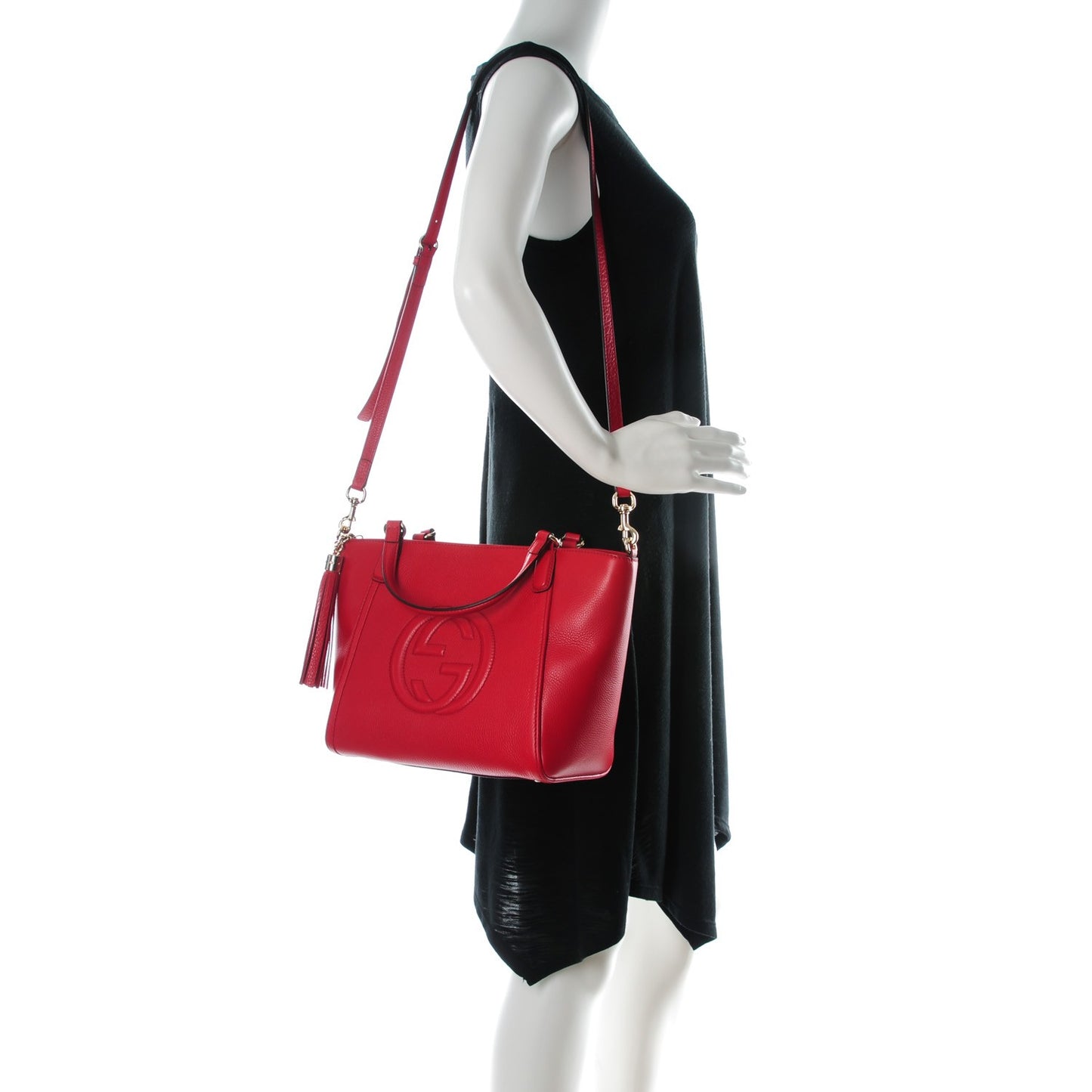 Pebbled Calfskin Small Soho Top Handle Bag Red