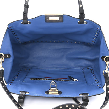 Valentino Garavani Vitello Small Rockstud Tote Blue Black 5 of 13