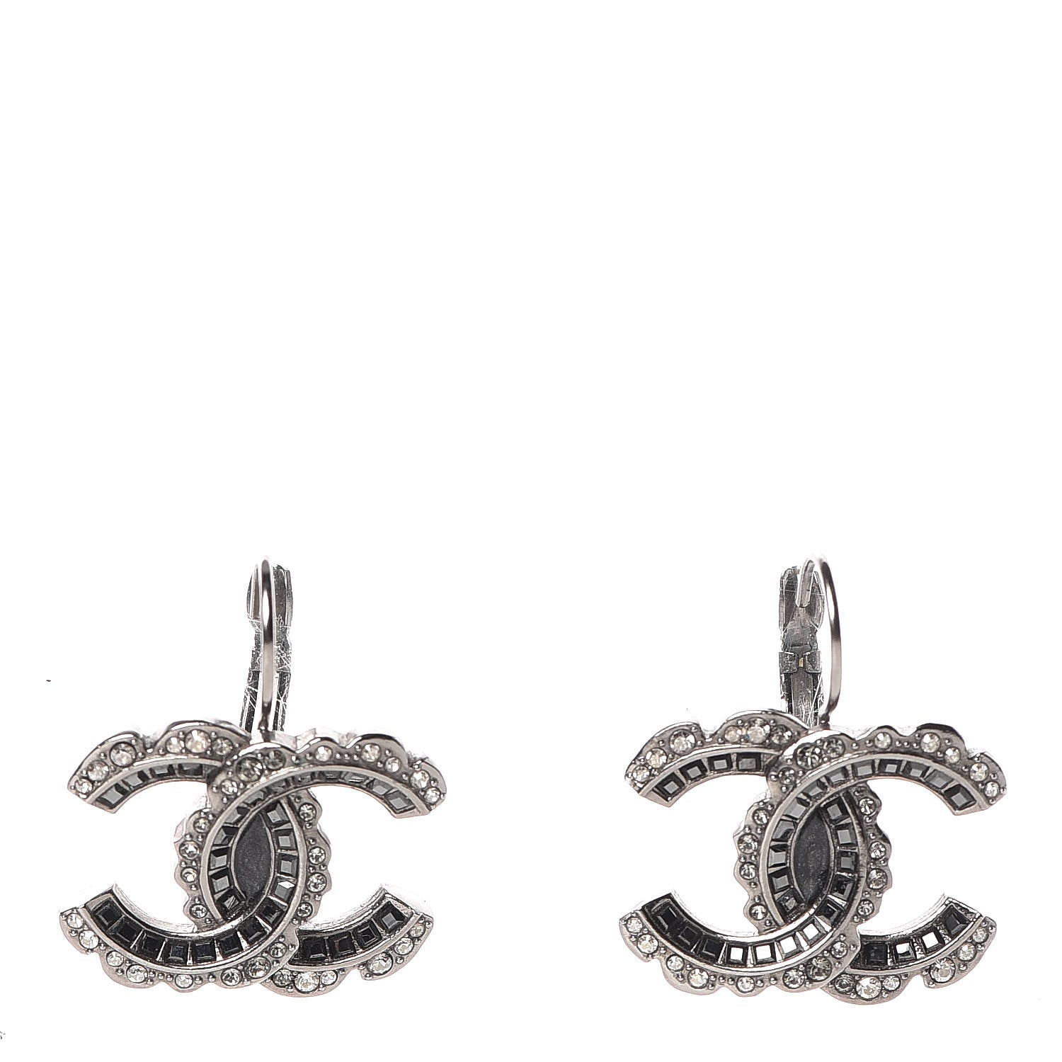 Chanel Ruthenium Baguette Crystal CC Drop Earrings 1 of 5