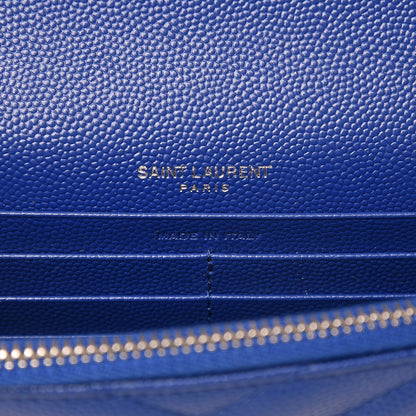 Saint Laurent Grain De Poudre Matelasse Chevron Monogram Envelope Chain Wallet Royal Blue 6 of 8