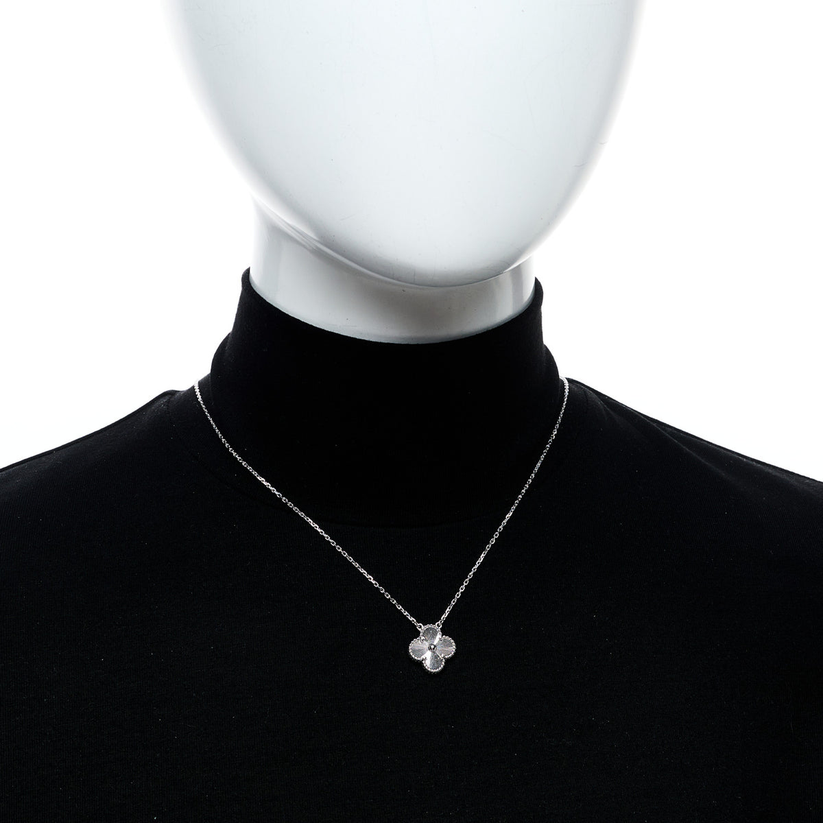 Van Cleef & Arpels 18K White Gold Guilloche Vintage Alhambra Pendant Necklace 2 of 5