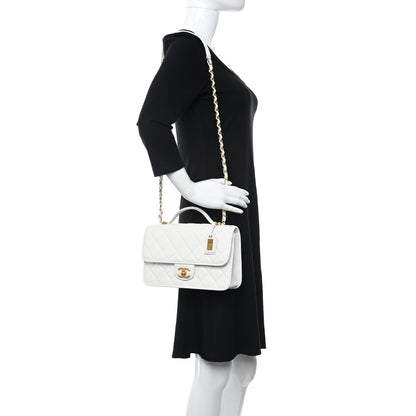 Chanel Caviar Quilted School Memory Small Top Handle Flap White 2 of 10