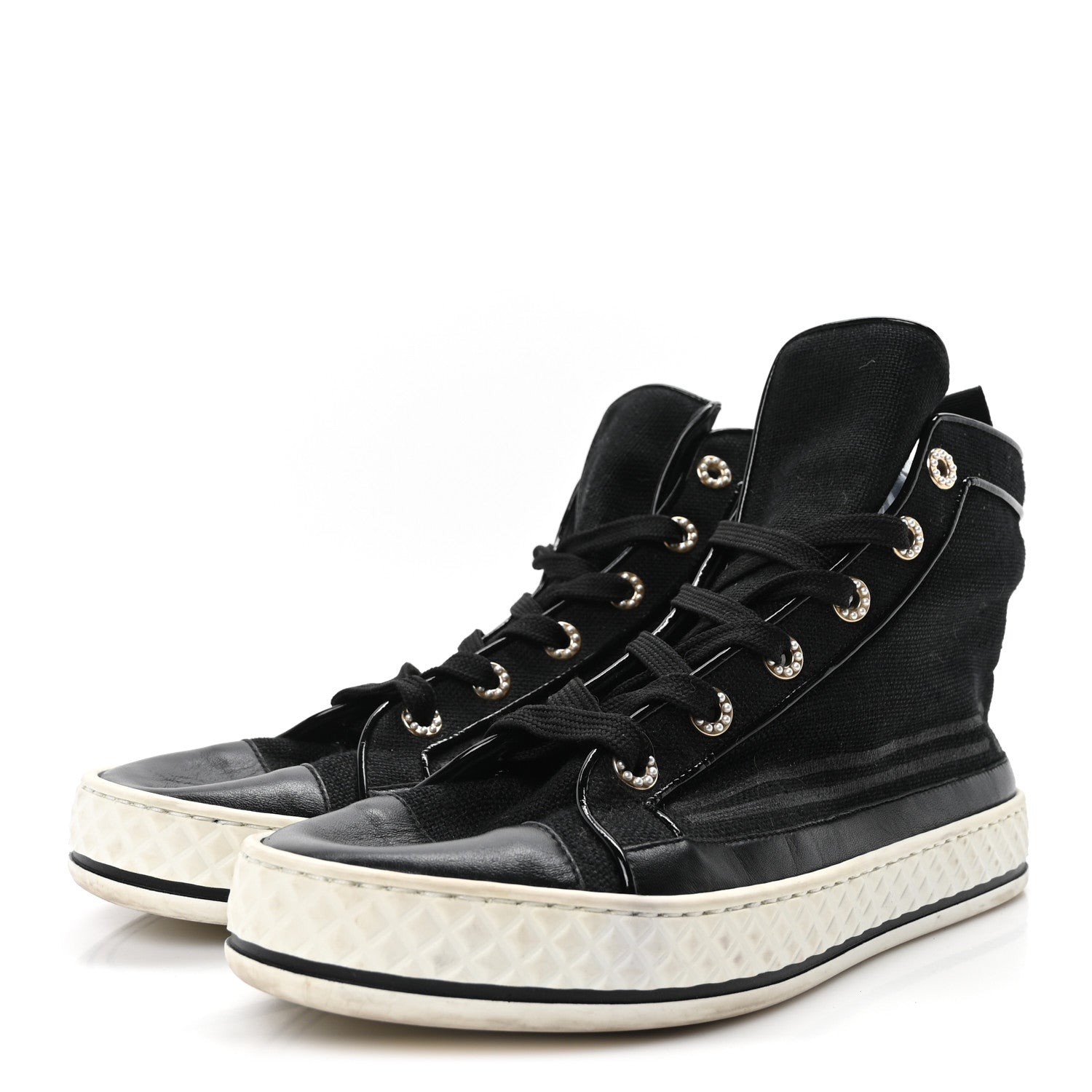 Chanel Fabric Lambskin Lace Up Cap Toe Sneakers 39.5 Black 7 of 18