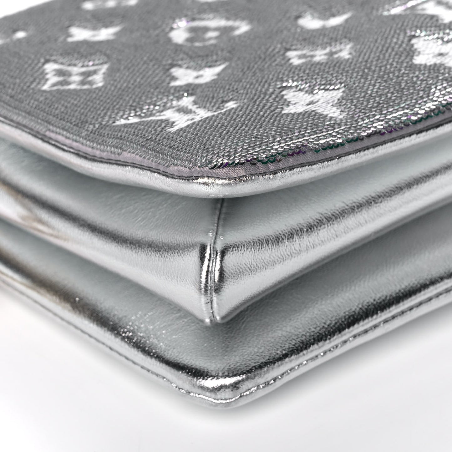 Satin Sequin Embroidered Monogram Coussin BB Silver