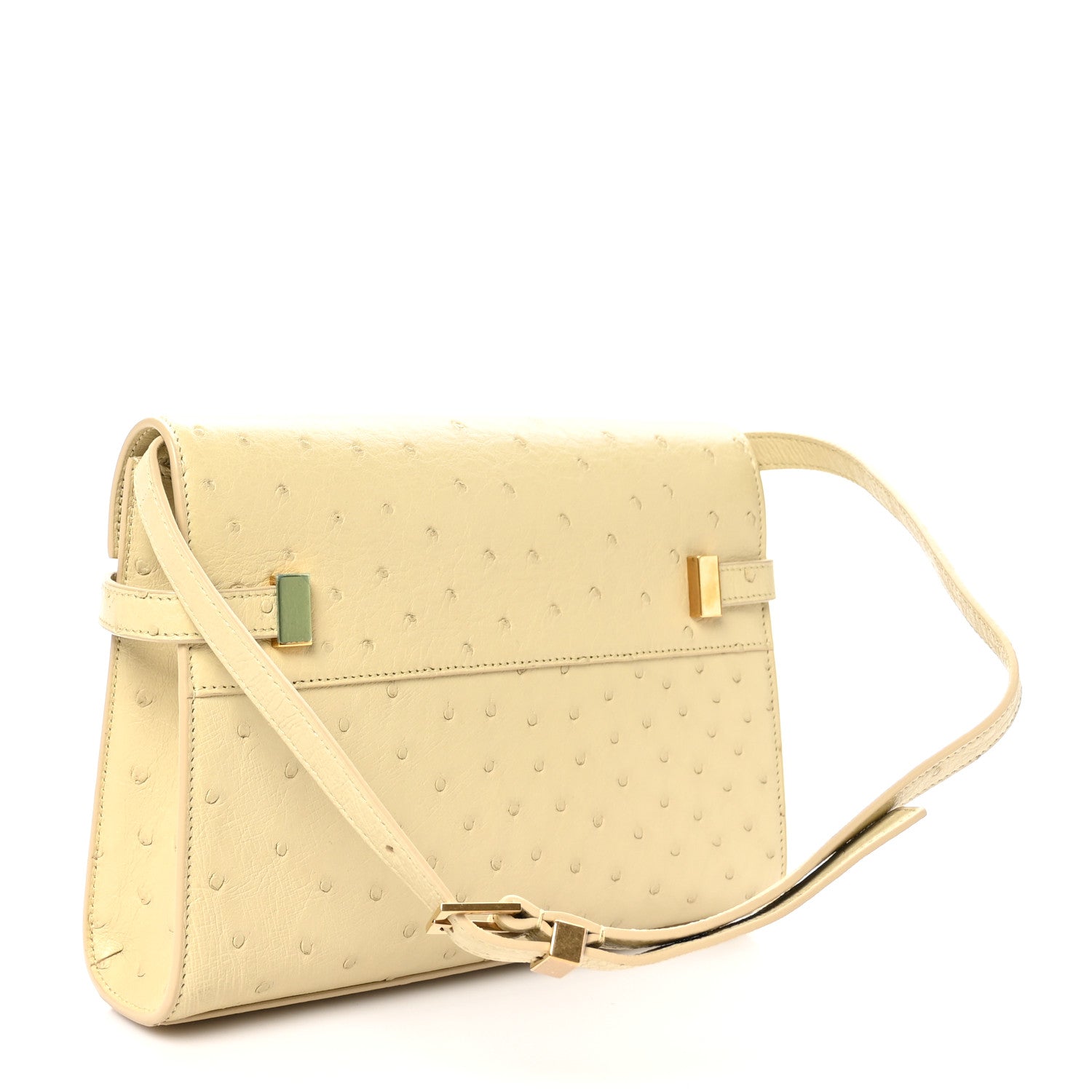 Saint Laurent Ostrich Small Manhattan Baguette  Natural Beurre 3 of 10