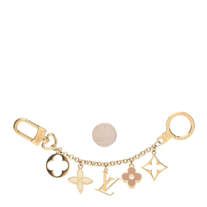 Louis Vuitton Brass Enamel Fleur De Monogram Bag Charm Chain Gold 2 of 4