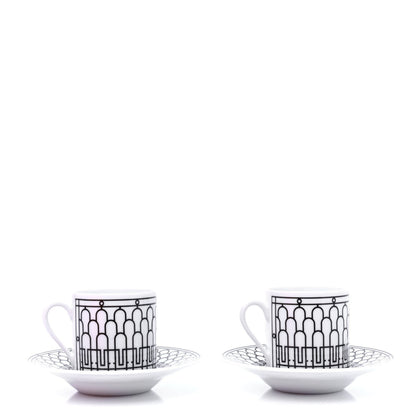Hermes Porcelain H Deco Coffee Cup And Saucer Set Of 2 Black 1 of 7