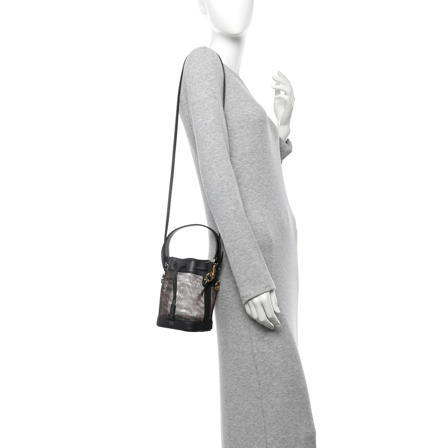 Fendi Mesh Vitello Grace F is Fendi FF 1974 Mini Mon Tresor Bucket Bag Marrone Black Ebano 2 of 10