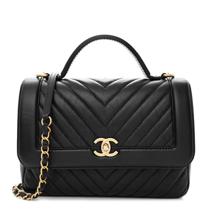 Chanel Calfskin Chevron Quilted Top Handle Flap Black 1 of 10