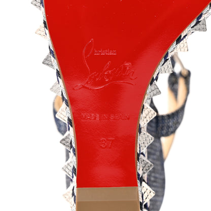 Christian Louboutin Lame Lux Pyraclou 110 Wedge Sandals 37 Denim 7 of 8