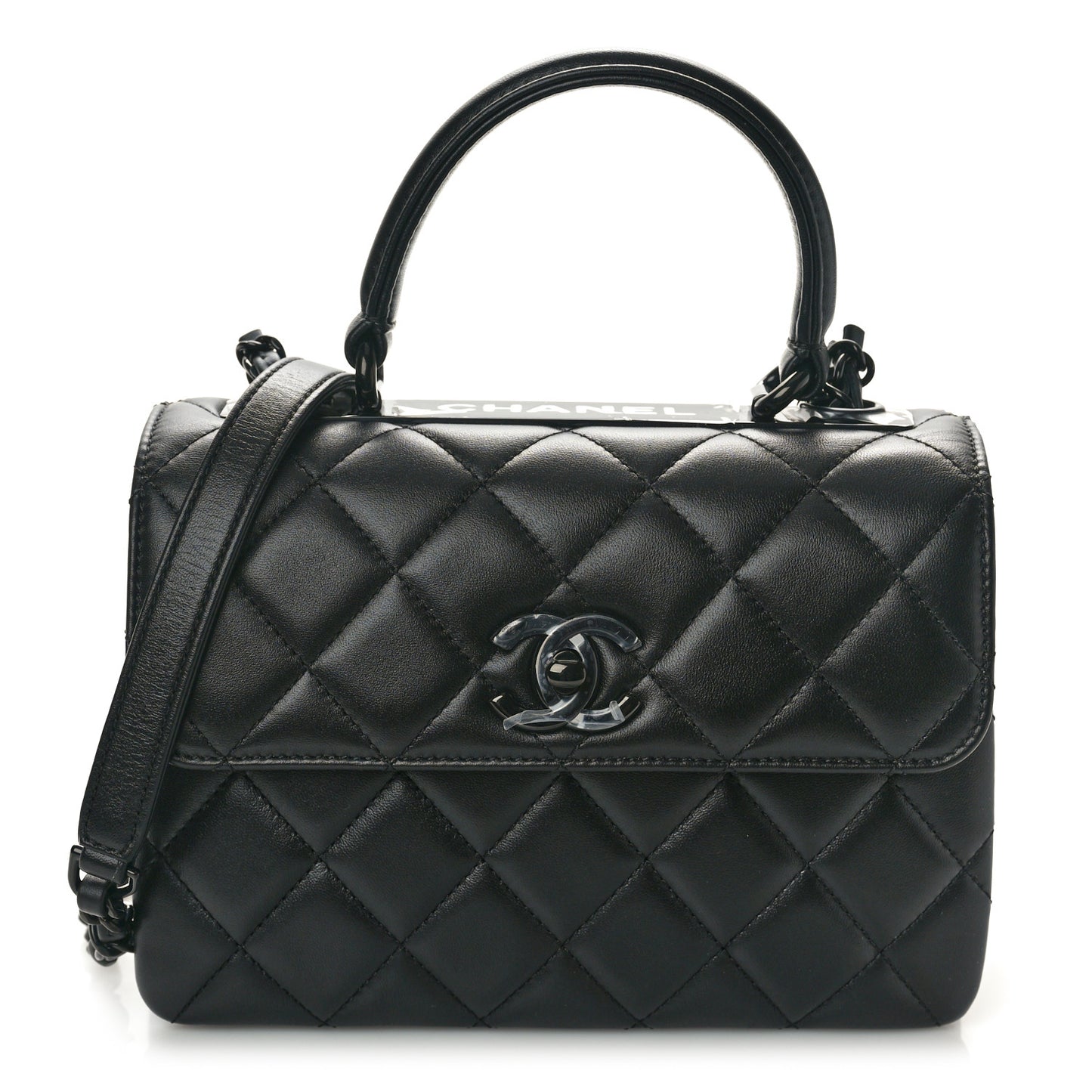 Lambskin Quilted Mini Trendy CC Dual Handle Flap Bag So Black