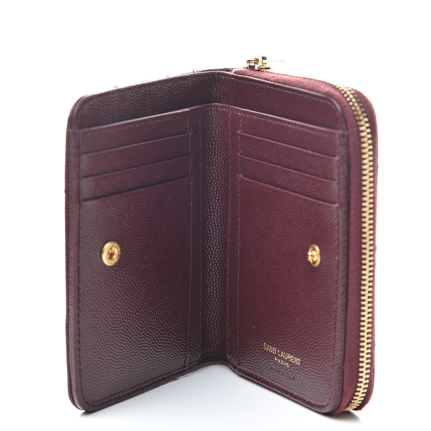 Saint Laurent Grain De Poudre Matelasse Chevron Monogram Compact Zip Around Wallet Rouge Legion 5 of 9