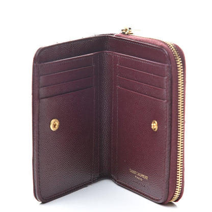 Saint Laurent Grain De Poudre Matelasse Chevron Monogram Compact Zip Around Wallet Rouge Legion 5 of 9