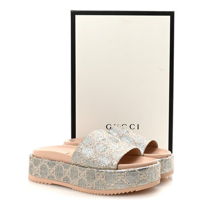 Gucci Lame Heritage GG Monogram Angelina Platform 55mm Slide Sandals 39 Silver Beige 10 of 10