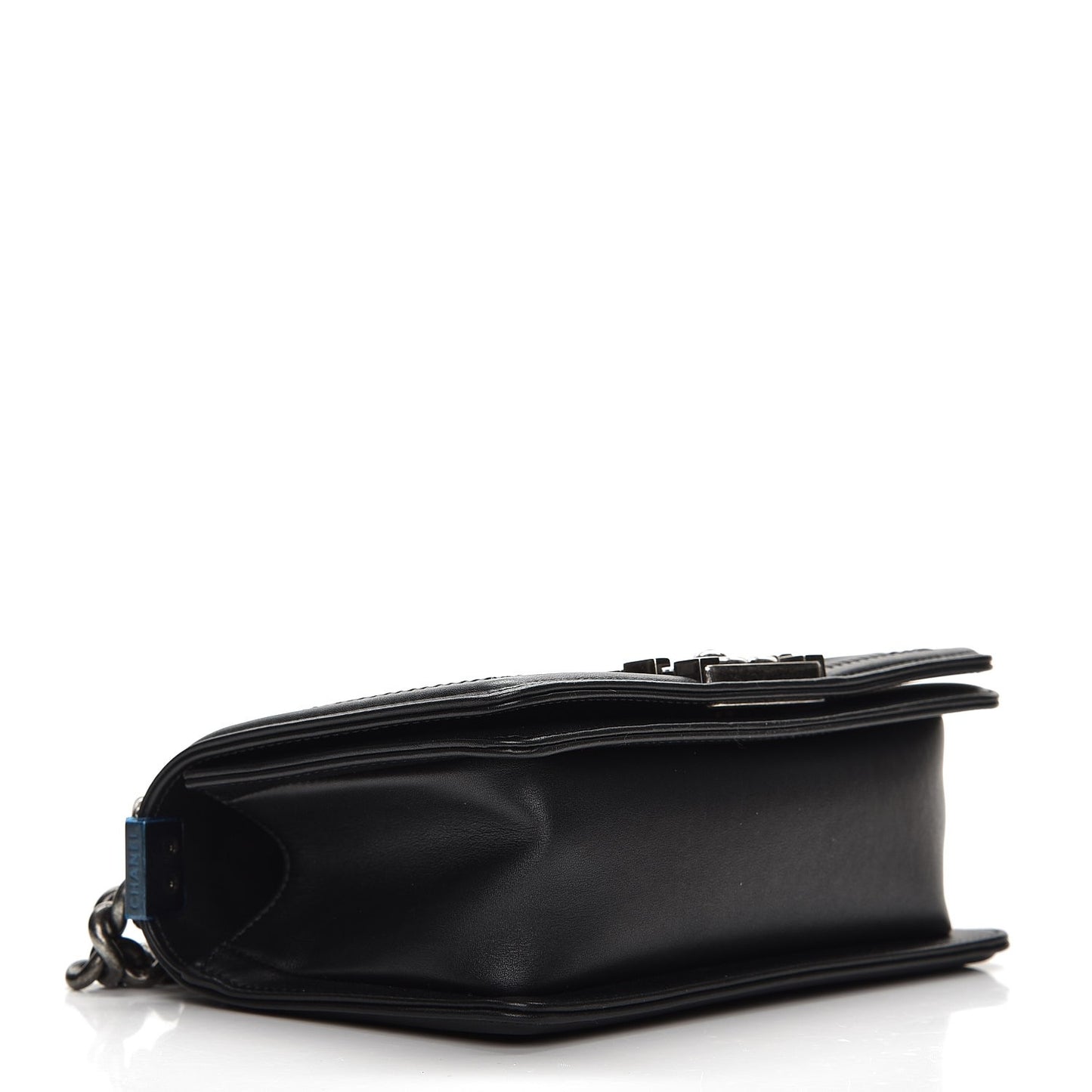 Calfskin Woven Small Boy Flap Black White
