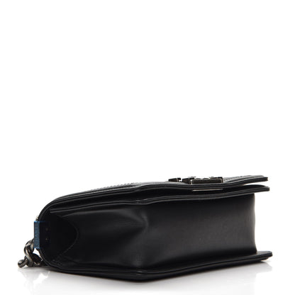 Chanel Calfskin Woven Small Boy Flap Black White 4 of 8