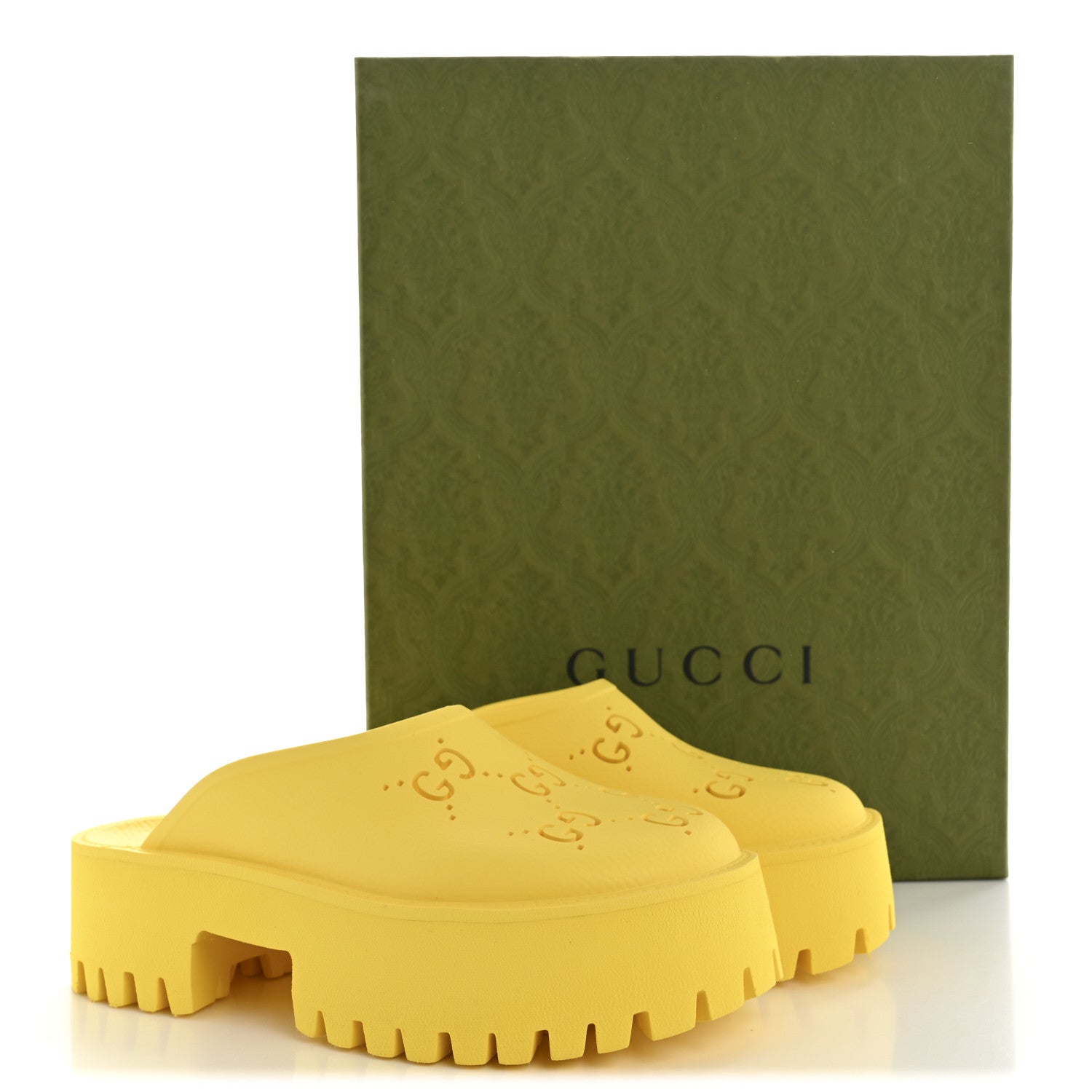 Gucci Rubber GG Monogram Perforated Elea Platform 55mm Lug Sole Sandals 37 Smile Yellow 11 of 11