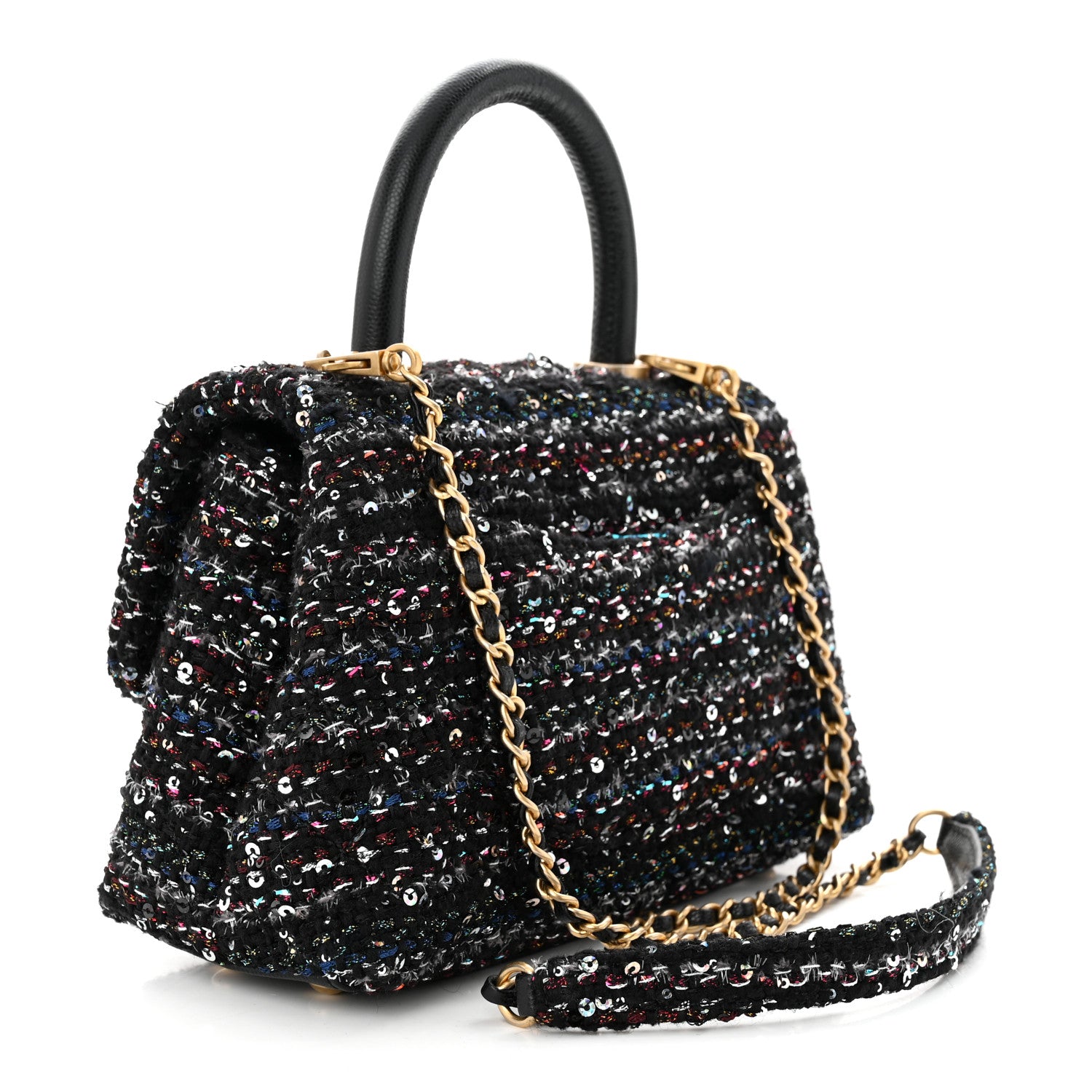 Chanel Tweed Sequin Mini Coco Handle Flap Black 3 of 10
