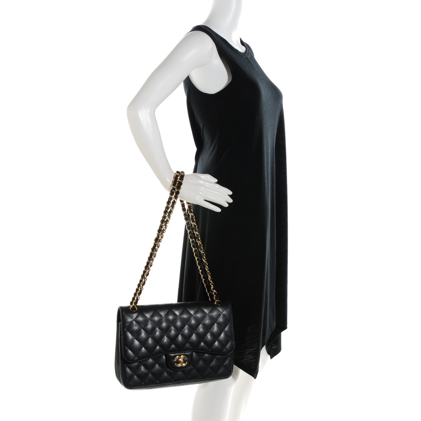 Caviar Quilted Jumbo Double Flap Black