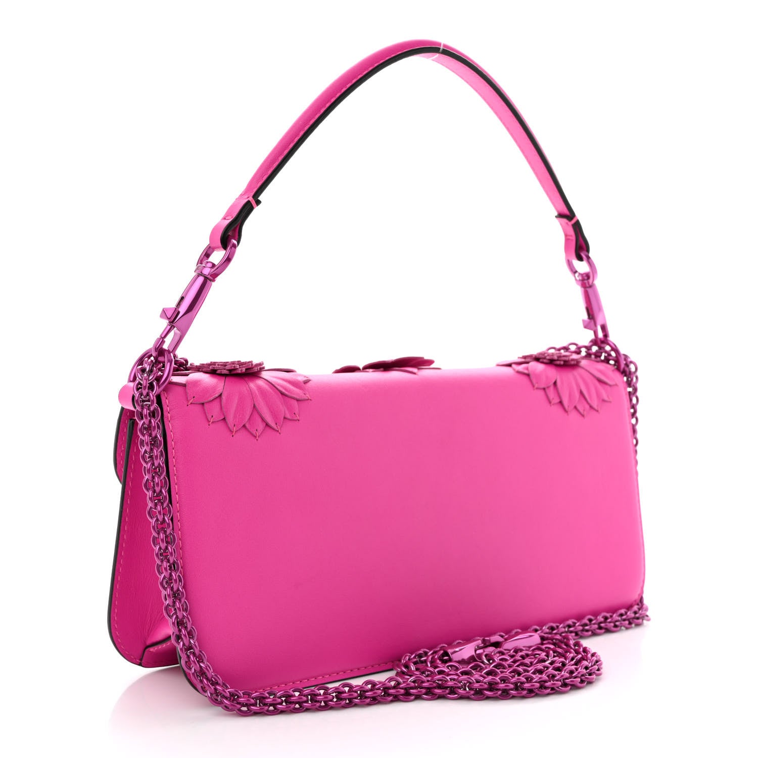Valentino Garavani Calfskin Floral Embellished Monochrome Vlogo Loco Shoulder Bag Pink PP 3 of 12