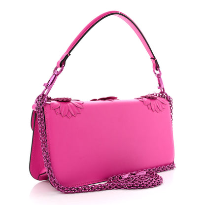 Valentino Garavani Calfskin Floral Embellished Monochrome Vlogo Loco Shoulder Bag Pink PP 3 of 12