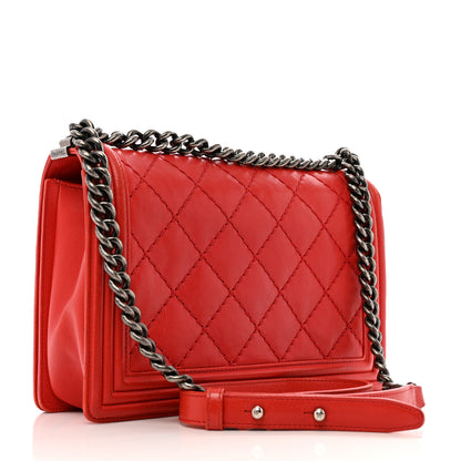 Chanel Calfskin Double Stitch New Medium Boy Flap Red 3 of 16