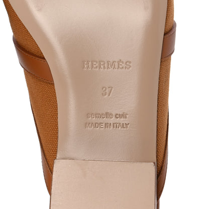 Hermes Cotton Canvas Calfskin Oz Mules 37 Naturel Beige Dore 6 of 9