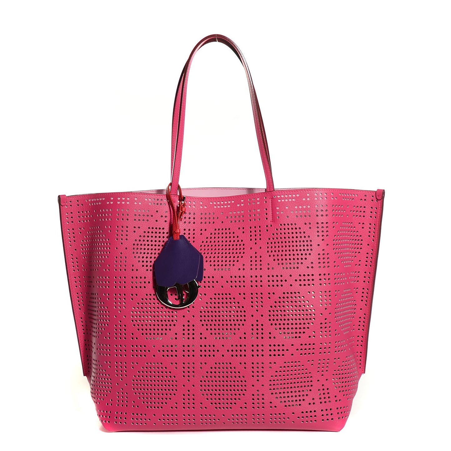 Calfskin Perforated Cannage Dioriva Tote Hot Pink