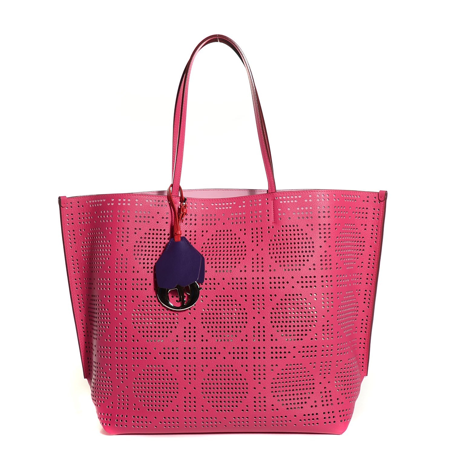 Christian Dior Calfskin Perforated Cannage Dioriva Tote Hot Pink 1 of 8