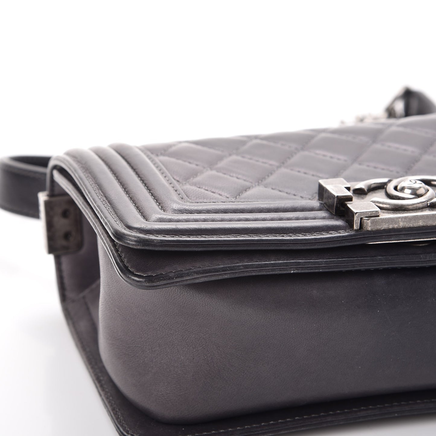 Lambskin Quilted Small Boy Flap Dark Grey