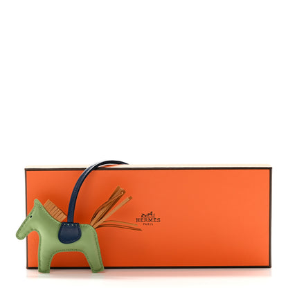Hermes Milo Lambskin Grigri Rodeo Horse Bag Charm PM Vert Criquet Sesame Bleu De Malte 6 of 6