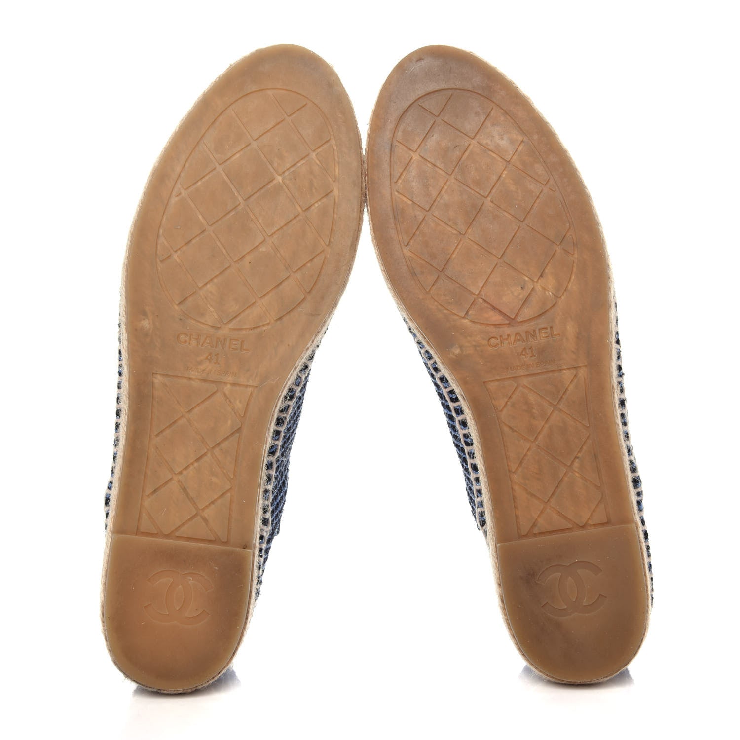 Chanel Grained Calfskin Tweed CC Espadrilles 41 Black Blue 6 of 10