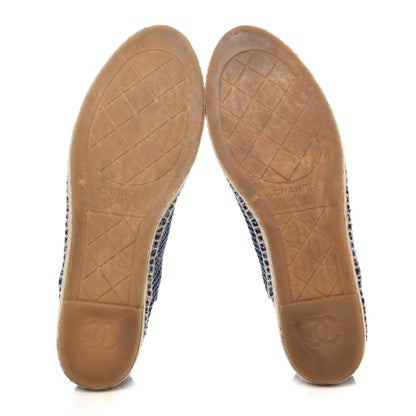 Chanel Grained Calfskin Tweed CC Espadrilles 41 Black Blue 6 of 10
