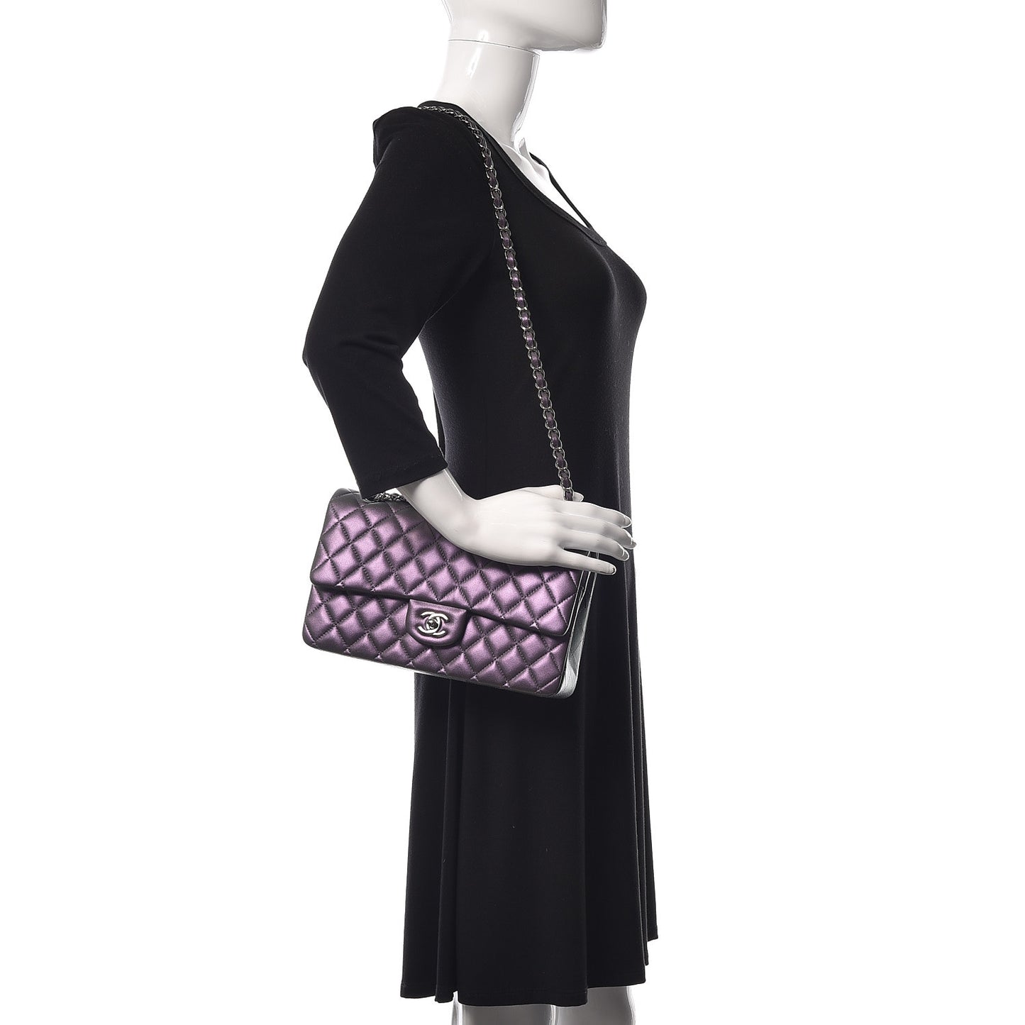 Iridescent Lambskin Quilted Medium Double Flap Dark Purple