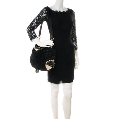 Gucci Patent Chevron Fur Medium Indy Hobo Black 2 of 7