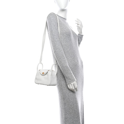 Hermes Taurillon Clemence Mini Lindy 20 New White 2 of 11