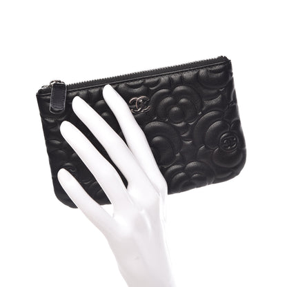 Chanel Goatskin Camellia Embossed Cosmetic Pouch Black 2 of 8