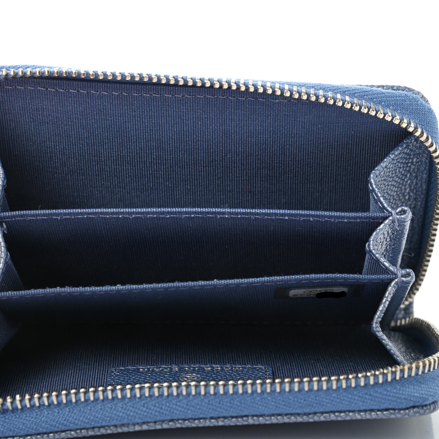 Metallic Caviar Chevron Quilted Vintage Mademoiselle Zip Coin Purse Light Blue