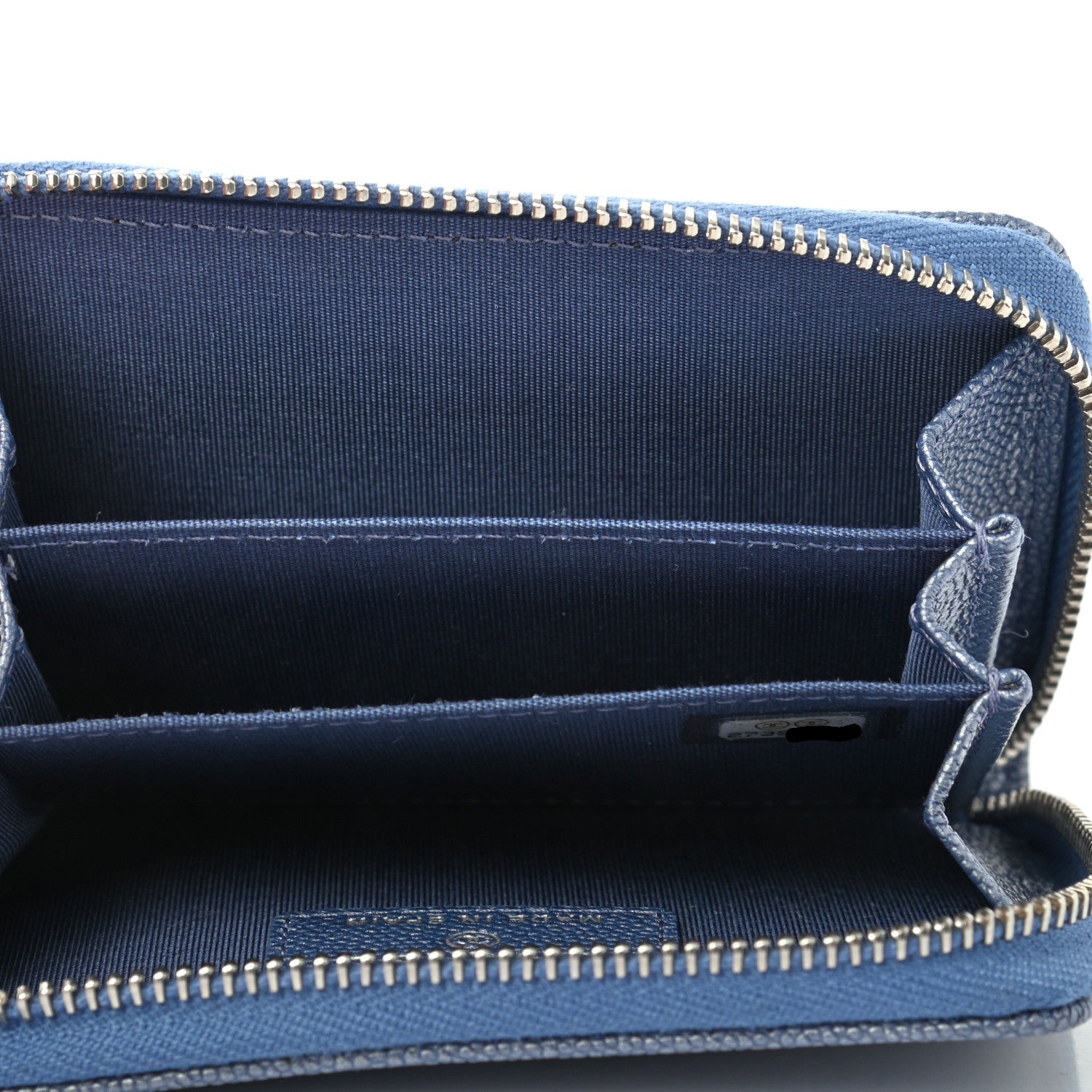 Chanel Metallic Caviar Chevron Quilted Vintage Mademoiselle Zip Coin Purse Light Blue 5 of 7