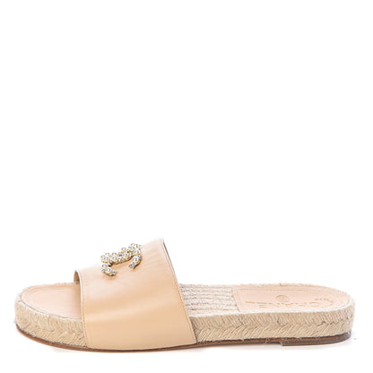 Chanel Lambskin Pearl CC Espadrille Slip On Sandals 37 Beige 1 of 8