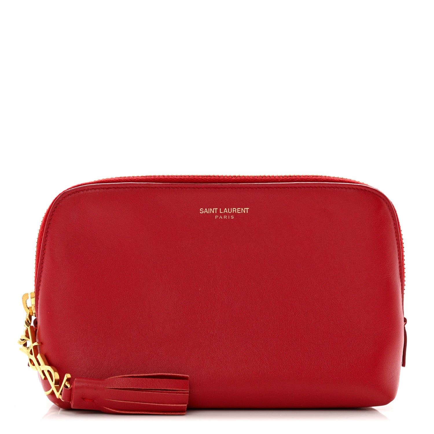 Saint Laurent Calfskin Cosmetic Case New Red 1 of 9