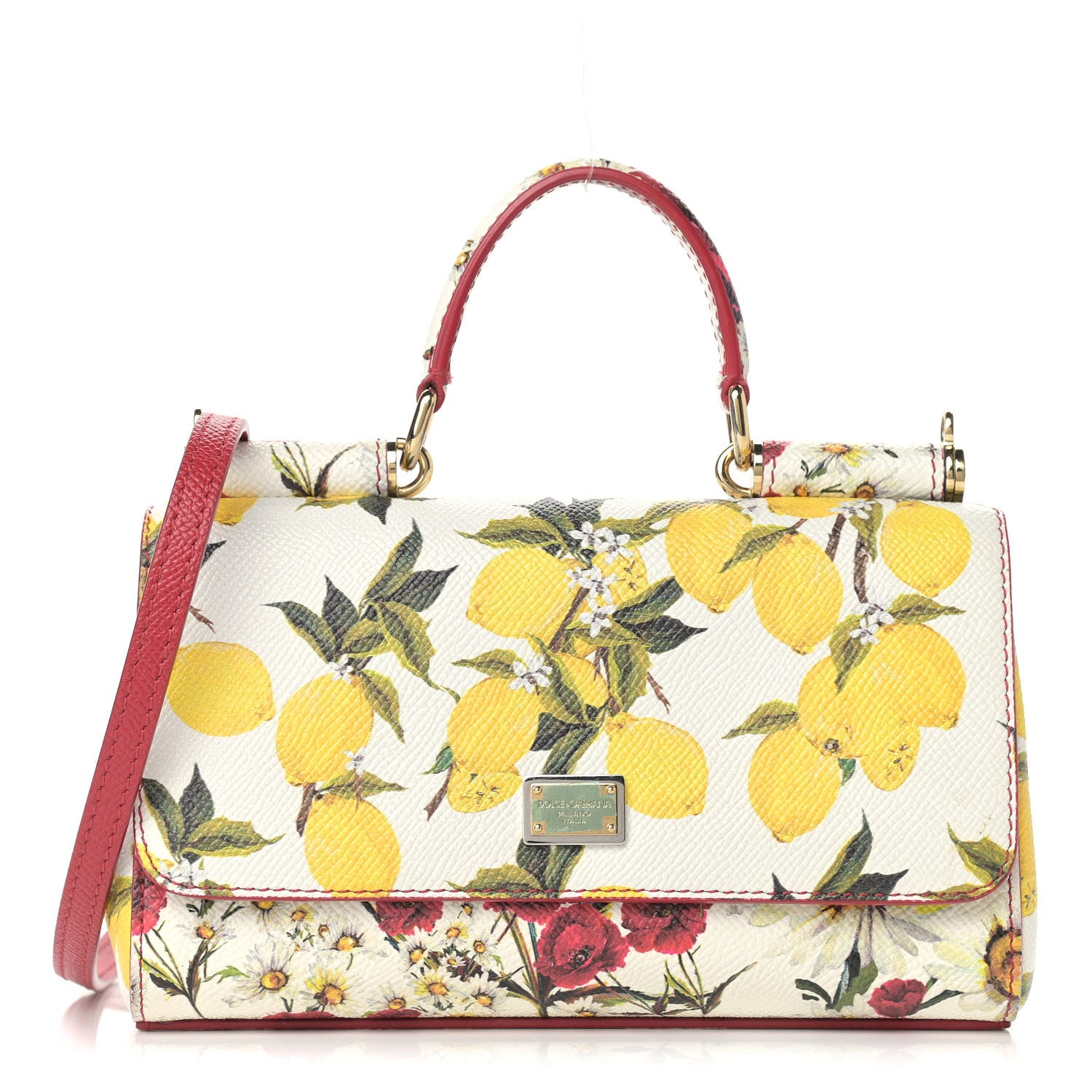 Dolce & Gabbana Lemon Print Mini Miss Sicily Satchel White Multicolor 1 of 9