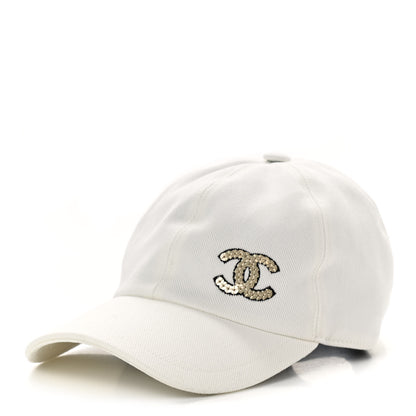 Chanel Cotton Sequin CC Cap Hat Ivory 1 of 8