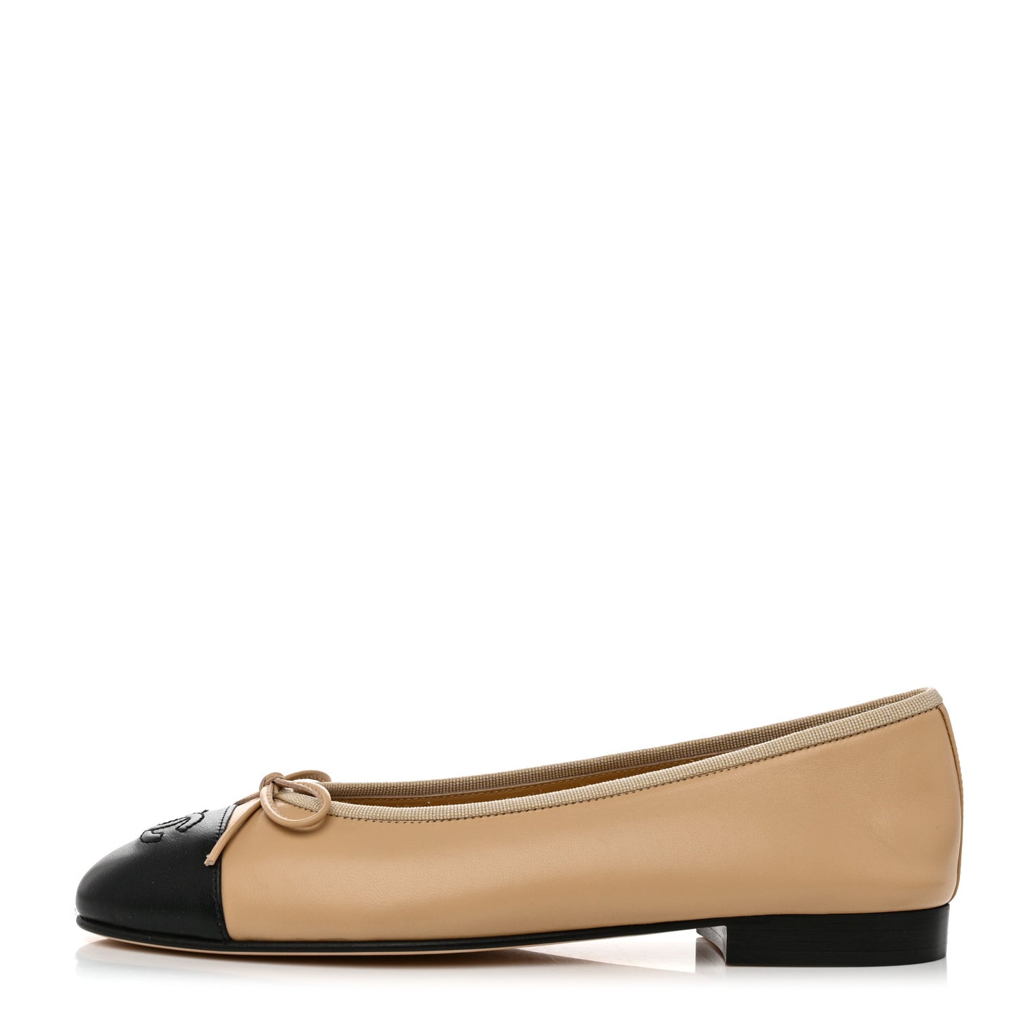 Lambskin Cap Toe Ballerina Flats 38.5 Beige Black