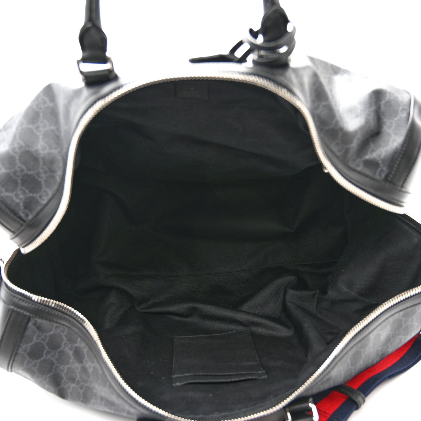 Soft GG Supreme Monogram Appia Calfskin Web Large Carry On Duffle Bag Black Grey