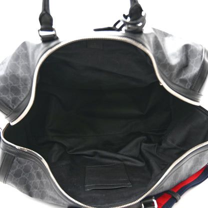 Gucci Soft GG Supreme Monogram Appia Calfskin Web Large Carry On Duffle Bag Black Grey 5 of 14